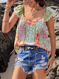 Lace Detail Printed Tie Neck Cap Sleeve Blouse - Update AvenueBoho VibesTrendsi100100189381506100100189381506f1f1df1c - 139c - 41b9 - 8cbb - 922e8ae37448 - Max - OriginMulticolor
