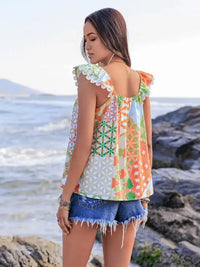 Lace Detail Printed Tie Neck Cap Sleeve Blouse - Update AvenueBoho VibesTrendsi1001001893815061001001893815064ee8a94b - ae3d - 4e70 - 85fb - 16337ce8e776 - Max - OriginMulticolor