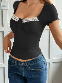 Lace Detail Short Sleeve T-Shirt - Update AvenueT-ShirtsTrendsi10010063364649910010063364649978efafe1de354abda9bc00c859ed33eb - Max - OriginBlack