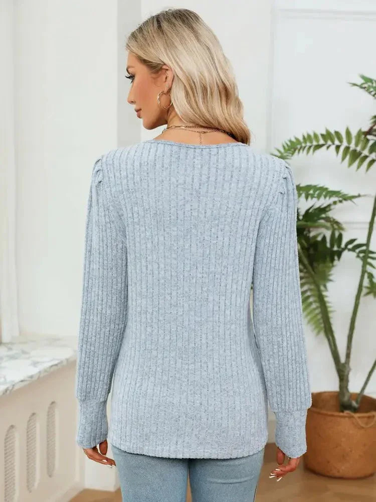 Lace Detail V - Neck Ribbed Blouse - Update AvenueTrendsi100101153923457100101153923457cc6bbb3277a94a8693d40148196dc4e4 - MaxMisty Blue