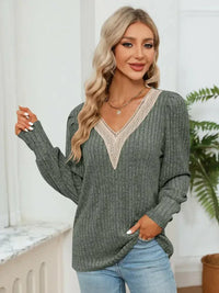 Lace Detail V - Neck Ribbed Blouse - Update AvenueTrendsi10010115392585310010115392585368745546da60495188917702a6481477 - MaxMoss