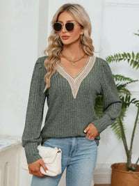 Lace Detail V - Neck Ribbed Blouse - Update AvenueTrendsi1001011539258531001011539258537b4da017ac844dea9331b77e62c2e3e3 - MaxMoss