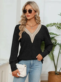 Lace Detail V - Neck Ribbed Blouse - Update AvenueTrendsi100101153925990100101153925990699be09aee1c4d668f5073aab53c7fc5 - MaxBlack
