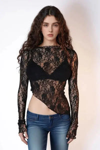 Lace Long Sleeve Sheer Crop Top - Update AvenueT-ShirtsTrendsi100100846444958100100846444958e4f77211 - 21a0 - 44ea - b818 - 45006c191522 - Max - OriginBlack