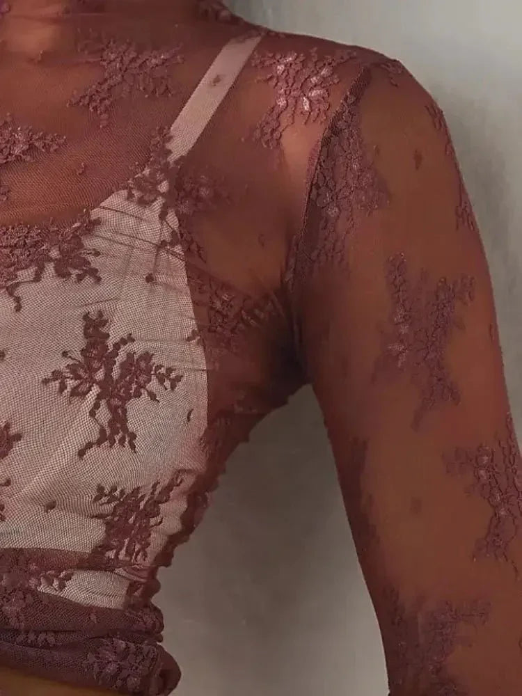 Lace Mock Neck Long Sleeve Blouse - Update AvenueTrendsi10010008411972410010008411972402b494e4 - 1fba - 47c1 - bd84 - 781c48c21be2 - MaxDark Brown