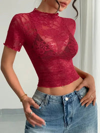Lace Mock Neck Short Sleeve Top - Update AvenueT-ShirtsTrendsi100100099991130100100099991130580a41d2 - e1f8 - 4bc9 - 9e6e - 97c7ff8358be - Max - OriginScarlet