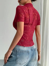 Lace Mock Neck Short Sleeve Top - Update AvenueT-ShirtsTrendsi100100099991130100100099991130345cf041 - 85bd - 48e0 - b5f7 - 126b8a23520d - Max - OriginScarlet