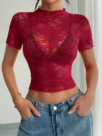 Lace Mock Neck Short Sleeve Top - Update AvenueT-ShirtsTrendsi1001000999911301001000999911300b5735cc - 897f - 4a9a - 9428 - b7c4e9b2b419 - Max - OriginScarlet