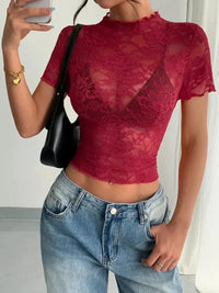 Lace Mock Neck Short Sleeve Top - Update AvenueT-ShirtsTrendsi1001000999911301001000999911300aaa41e0 - 826c - 40fb - a6e6 - e7708abf0fd6 - Max - OriginScarlet