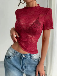Lace Mock Neck Short Sleeve Top - Update AvenueT-ShirtsTrendsi100100099991130100100099991130ba28a7d4 - 90ac - 45d9 - a791 - 741aae46bf5b - Max - OriginScarlet
