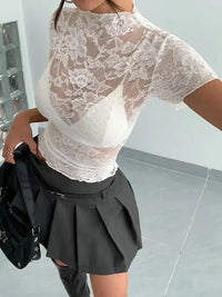 Lace Mock Neck Short Sleeve Top - Update AvenueT-ShirtsTrendsi100100099992707100100099992707c0956a1a - 7427 - 43ae - 8cd9 - 4877f85ae3d2 - Max - OriginWhite