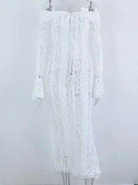 Lace Off-Shoulder Flounce Sleeve Maxi Dress