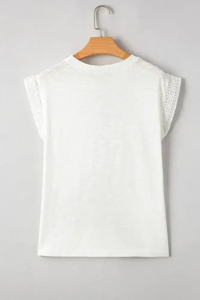 Lace Patchwork Cap Sleeve Round Neck T Shirt - Update AvenueT-ShirtsTrendsi1001001718601721001001718601726e3e4e75 - 8c74 - 4a31 - 8406 - 13d5e093d0c8 - Max - OriginWhite
