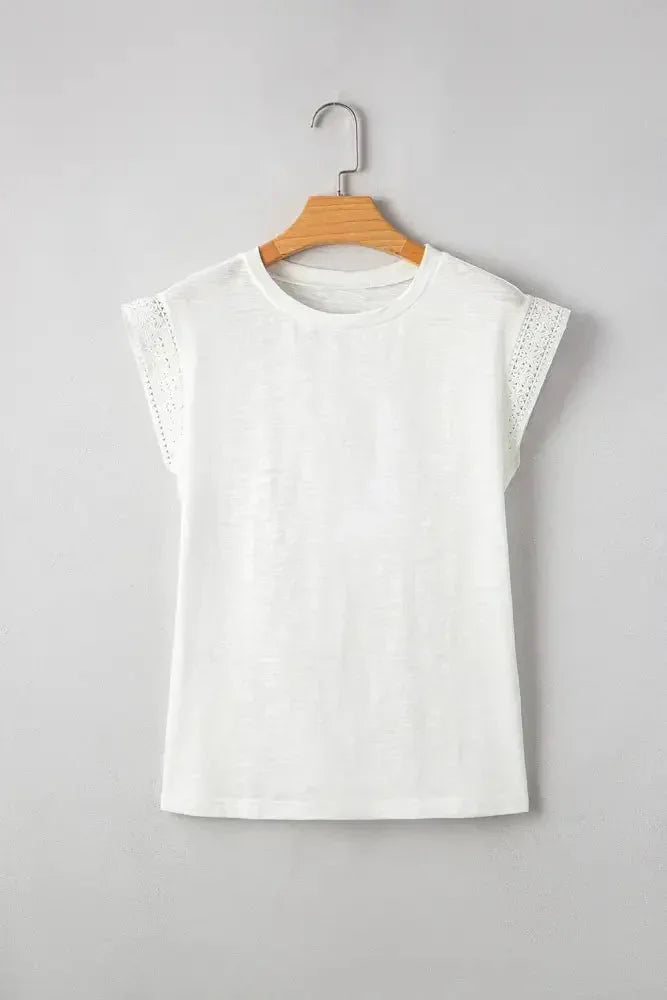Lace Patchwork Cap Sleeve Round Neck T Shirt - Update AvenueT-ShirtsTrendsi1001001718601721001001718601723ebcdbfd - c9df - 4db7 - b6d6 - cdf98a4e61b1 - Max - OriginWhite