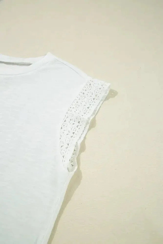 Lace Patchwork Cap Sleeve Round Neck T Shirt - Update AvenueT-ShirtsTrendsi10010017186017210010017186017255a82338 - 6d8f - 4869 - 853d - de9874fea533 - Max - OriginWhite
