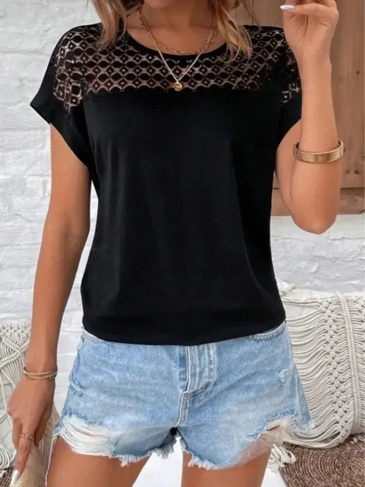 Lace Round Neck Short Sleeve T-Shirt - Update AvenueT-ShirtsTrendsi100100142391121100100142391121224adb4f - 6385 - 433e - a588 - 1fe9671d0504 - Max - OriginBlack