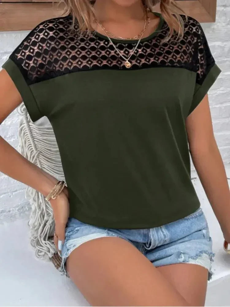 Lace Round Neck Short Sleeve T-Shirt - Update AvenueT-ShirtsTrendsi100100142391554100100142391554a700c4d1 - 82bb - 4f55 - bcf4 - 15e0cbe93016 - Max - OriginArmy Green