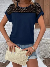 Lace Round Neck Short Sleeve T-Shirt - Update AvenueT-ShirtsTrendsi10010014239672810010014239672877a88bbb - 667d - 4dc7 - b326 - d53a5dae71b8 - Max - OriginDark Navy