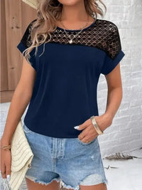 Lace Round Neck Short Sleeve T-Shirt - Update AvenueT-ShirtsTrendsi10010014239672810010014239672804a69ac3 - 6ba4 - 422c - b8e9 - 191be2b4417c - Max - OriginDark Navy