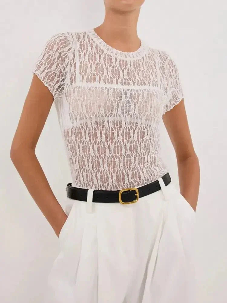 Lace Round Neck Short Sleeve Top - Update AvenueT-ShirtsTrendsi1001001820017151001001820017159a353d60 - 7db5 - 4f11 - a942 - a8b8dd47215d - Max - OriginWhite