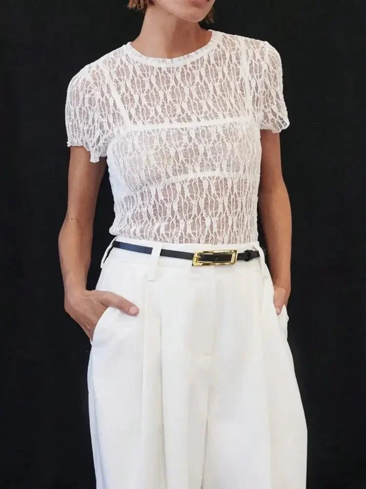 Lace Round Neck Short Sleeve Top - Update AvenueT-ShirtsTrendsi100100182001715100100182001715276983f0 - a618 - 4b8b - bf3e - e91cb9be5e3d - Max - OriginWhite