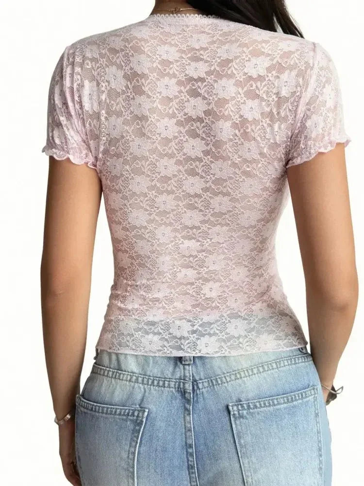 Lace Short Sleeve T-Shirt with Bow Detail - Update AvenueT-ShirtsTrendsi100100815612585100100815612585ebd4444f - 47ae - 4e88 - 970b - b98cd943960c - Max - OriginPink