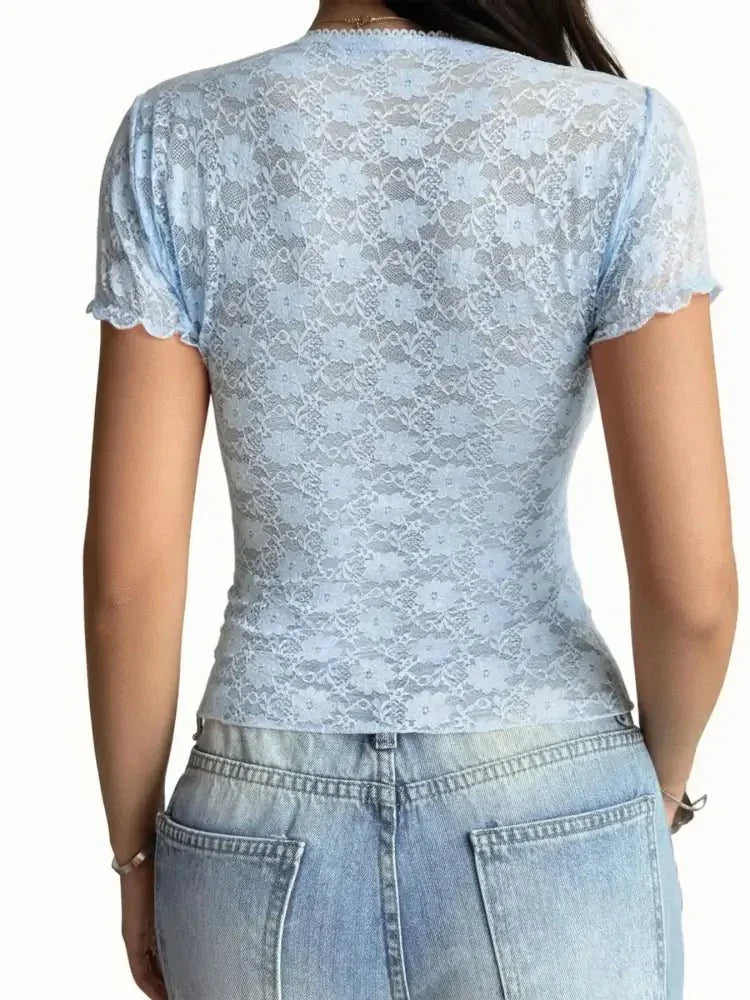 Lace Short Sleeve T-Shirt with Bow Detail - Update AvenueT-ShirtsTrendsi1001008156133191001008156133194ea9b130 - e455 - 4f8c - 9340 - 2a0be8c72e05 - Max - OriginLight Blue