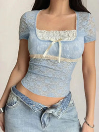 Lace Short Sleeve T-Shirt with Bow Detail - Update AvenueT-ShirtsTrendsi100100815613319100100815613319b1d612c2 - 113a - 48a7 - adc8 - 6ac86912d5bc - Max - OriginLight Blue
