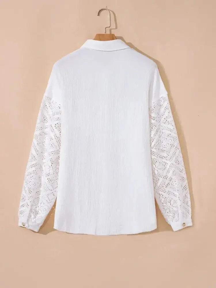 Lace Sleeve Button Down Shirt - Update AvenueTrendsi1001008713476011001008713476019a6e49ed5baa412c88d8e1671a86becd - Max - OriginWhite