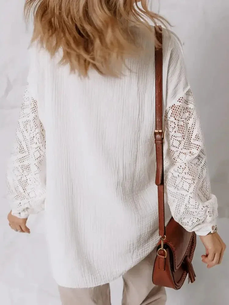 Lace Sleeve Button Down Shirt - Update AvenueTrendsi100100871347601100100871347601c9161d7dc2a3452ca9c5de616a9f3f8e - Max - OriginWhite