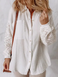 Lace Sleeve Button Down Shirt - Update AvenueTrendsi100100871347601100100871347601e40602702b4b4f0e8b31d1ae56e3497f - Max - OriginWhite