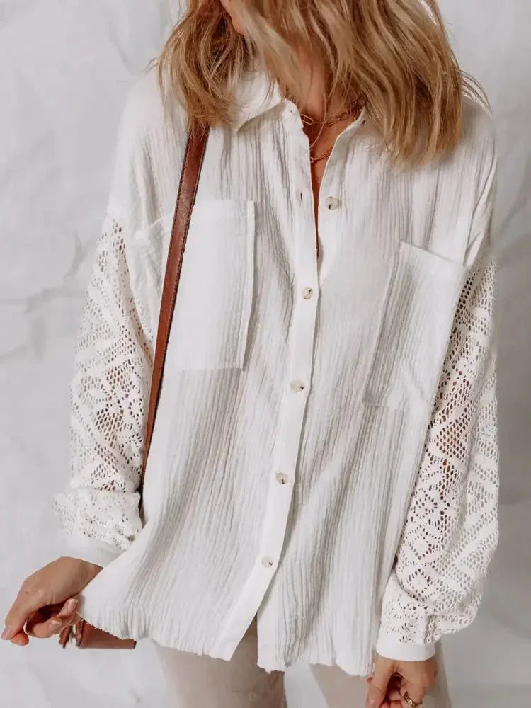 Lace Sleeve Button Down Shirt - Update AvenueTrendsi10010087134760110010087134760156a90b1a703a4ac2b5295800b4aa8de8 - Max - OriginWhite