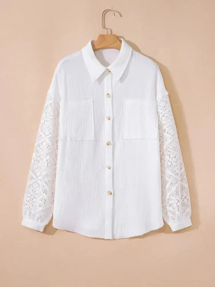 Lace Sleeve Button Down Shirt - Update AvenueTrendsi100100871347601100100871347601ee7920719532491a97fe4b82b2733b33 - Max - OriginWhite