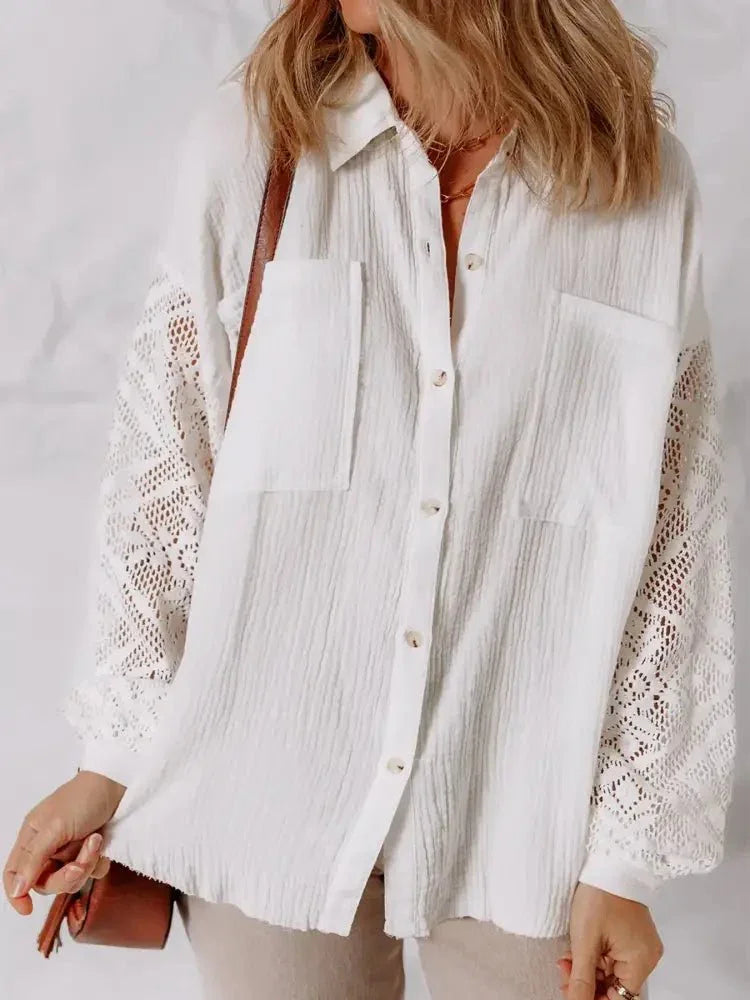 Lace Sleeve Button Down Shirt - Update AvenueTrendsi10010087134760110010087134760181f3cc14e9694c66a1346dbf7fbe6790 - Max - OriginWhite