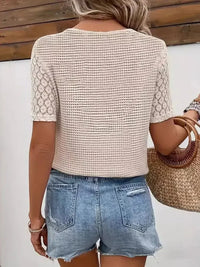 Lace Sleeve V - neck Waffle Knit Top - Update AvenueT-ShirtsTrendsi1001003062306241001003062306248c8baa8fa8a543b8b7f9addad2292a97 - Max - OriginTan