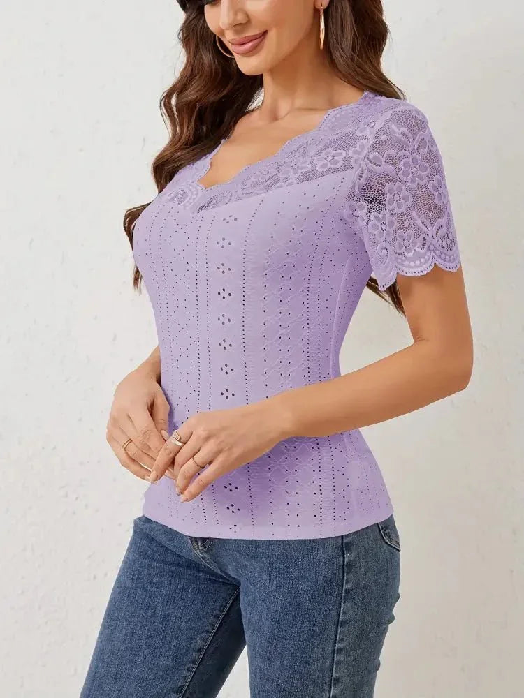 Lace Trim Eyelet Embroidered Summer T-Shirt - Update AvenueT-ShirtsTrendsi100100594681618100100594681618cc1f55283cd14343abc77923db93d1a5 - Max - OriginViolet