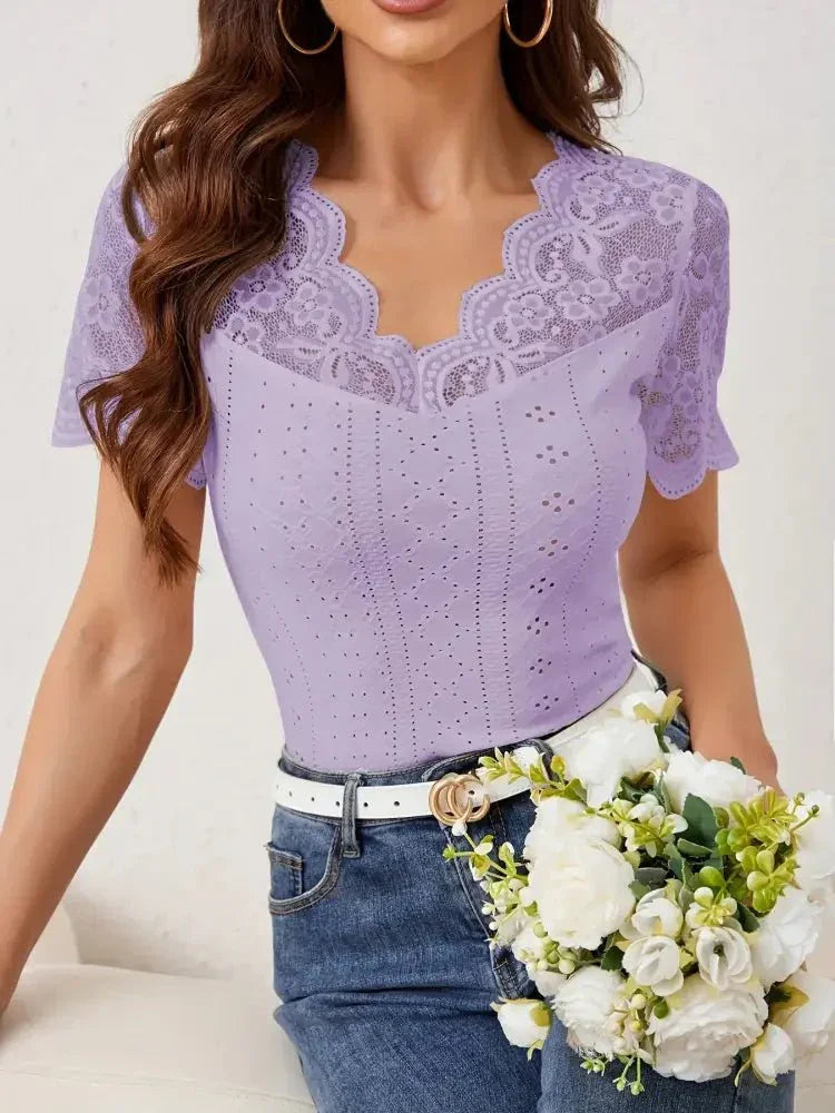 Lace Trim Eyelet Embroidered Summer T-Shirt - Update AvenueT-ShirtsTrendsi1001005946816181001005946816180b17d1cc08494388b1f86ba13ffc45b5 - Max - OriginViolet