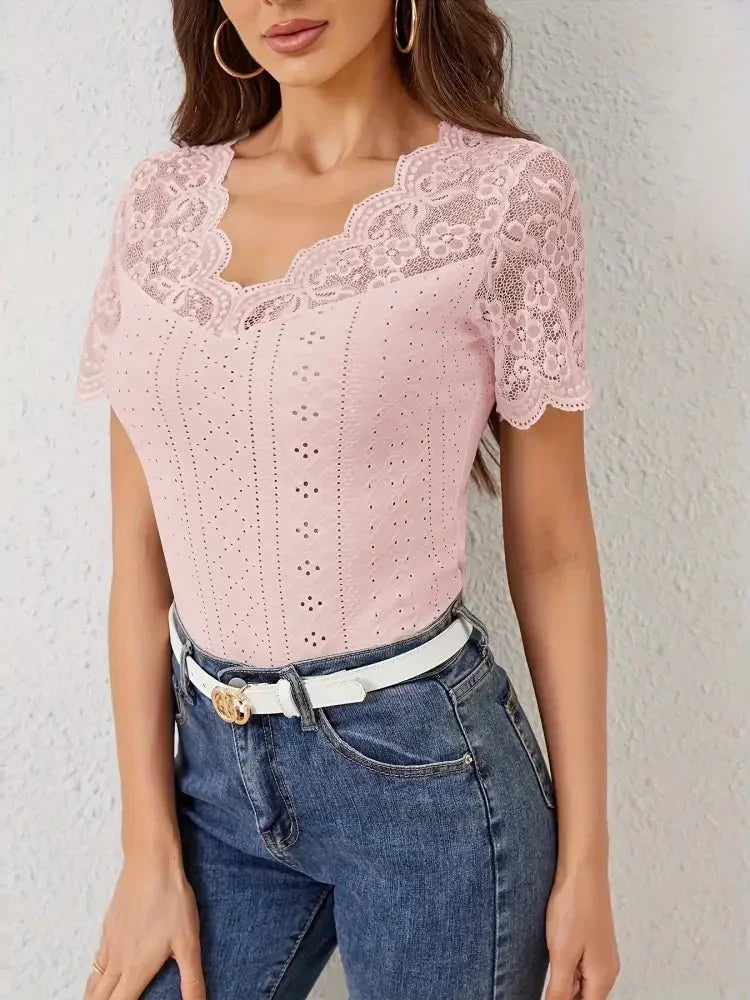 Lace Trim Eyelet Embroidered Summer T-Shirt - Update AvenueT-ShirtsTrendsi100100594683372100100594683372f63ede8a5759401fb7de5d1d74dedc32 - Max - OriginPink