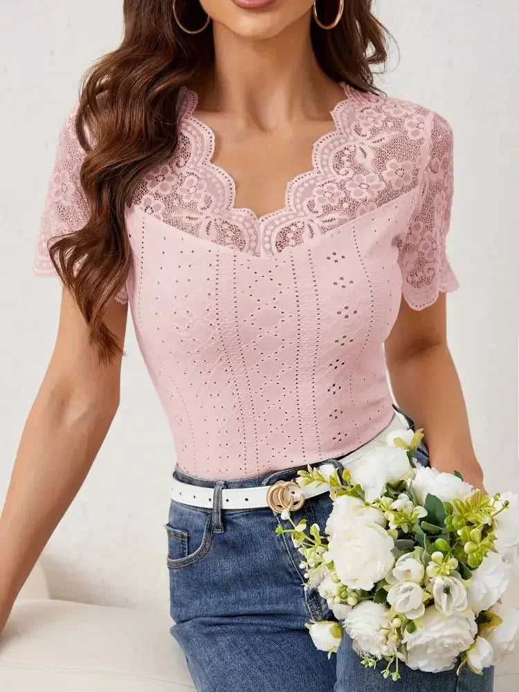 Lace Trim Eyelet Embroidered Summer T-Shirt - Update AvenueT-ShirtsTrendsi1001005946833721001005946833721c0a8c99b6f7495a9f3b579908faac2e - Max - OriginPink