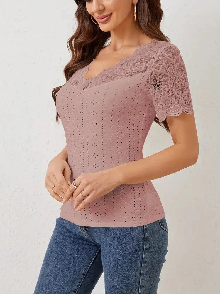 Lace Trim Eyelet Embroidered Summer T-Shirt - Update AvenueT-ShirtsTrendsi10010059468505010010059468505003a5439696f74f8b9bf408e90113640b - Max - OriginDusty Pink