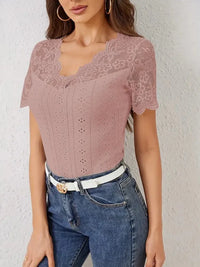 Lace Trim Eyelet Embroidered Summer T-Shirt - Update AvenueT-ShirtsTrendsi100100594685050100100594685050b2681939d06543e886691abd509fd610 - Max - OriginDusty Pink