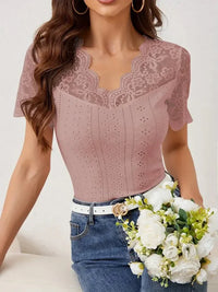 Lace Trim Eyelet Embroidered Summer T-Shirt - Update AvenueT-ShirtsTrendsi1001005946850501001005946850504d81152601534322be02e9a808936fd3 - Max - OriginDusty Pink