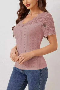 Lace Trim Eyelet Embroidered Summer T-Shirt - Update AvenueT-ShirtsTrendsi100100594685050100100594685050c3a4eafe - 57bc - 460d - 940a - 88eece210e46 - Max - OriginDusty Pink