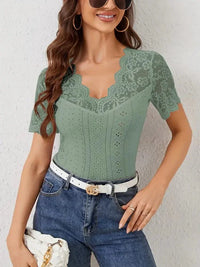 Lace Trim Eyelet Embroidered Summer T-Shirt - Update AvenueT-ShirtsTrendsi10010059468944210010059468944217db403c8076468f97484c90e9f61470 - Max - OriginOcean Green