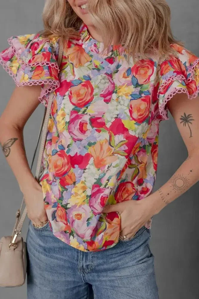 Lace Trim Ruffle Cap Sleeve Floral Blouse - Update AvenueTrendsi10010057615459710010057615459723df29c0 - 2e69 - 4adf - a1ac - f7b130d9ffb3 - MaxFloral
