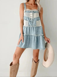 Lace - Trimmed Tiered Denim Mini Dress - Update AvenueDenim Dresses & SkirtsTrendsi100100975983876100100975983876f3182381c75040f296dc1bd210910744 - Max - OriginLight Blue