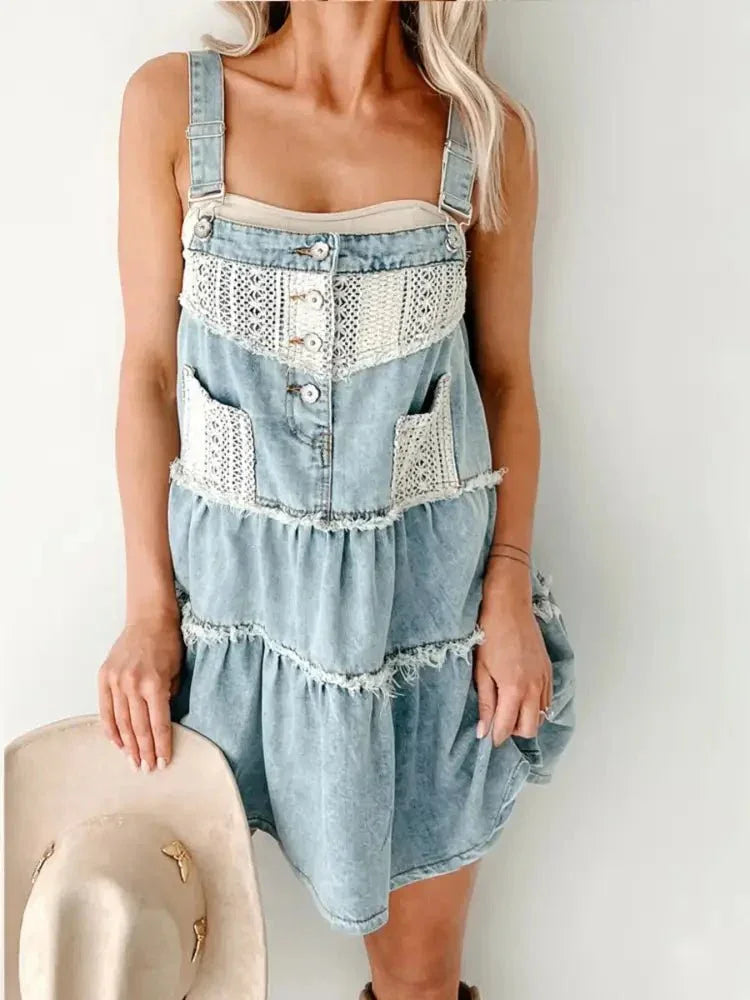 Lace - Trimmed Tiered Denim Mini Dress - Update AvenueDenim Dresses & SkirtsTrendsi100100975983876100100975983876592da9403d1e47cc92051f2bd1dbdeb5 - Max - OriginLight Blue