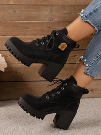 Lace Up Block Heel Boots