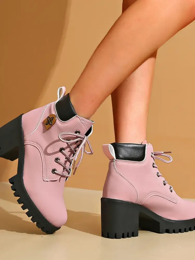 Lace Up Block Heel Boots
