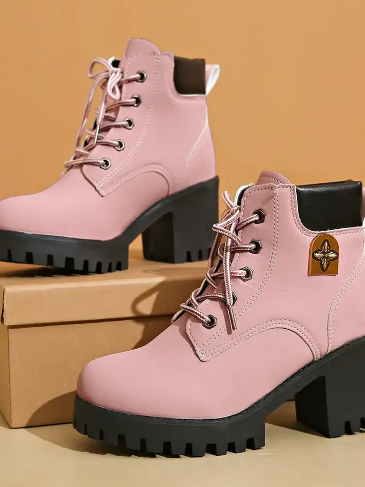Lace Up Block Heel Boots